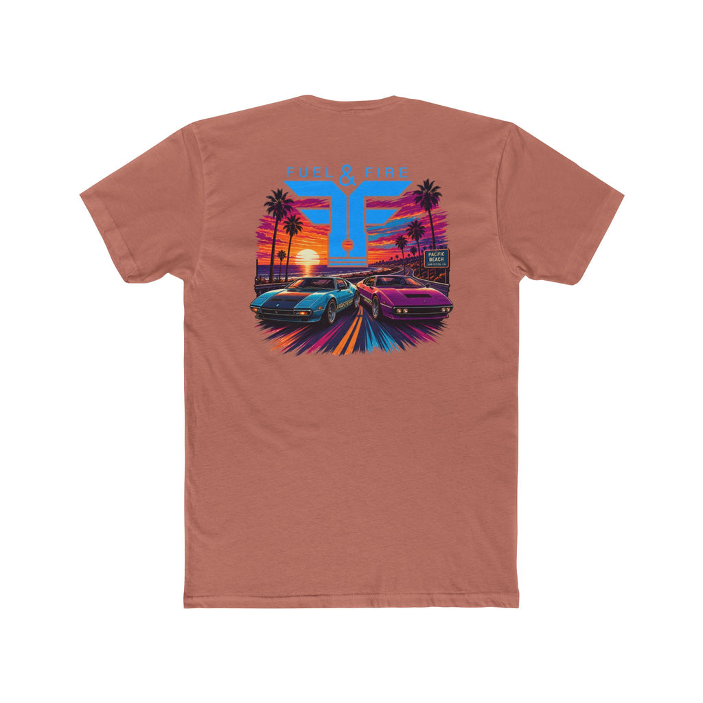 Retro Sunset Racing Tee — Coastal Exotic Car Graphic Shirt