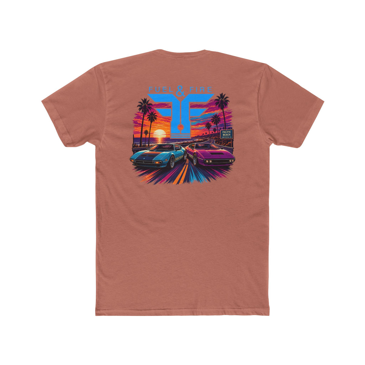 Retro Sunset Racing Tee — Coastal Exotic Car Graphic Shirt