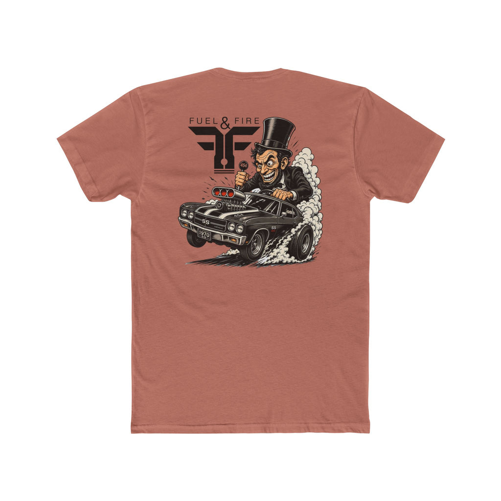 Fuel & Fire Muscle Car Tee — Honest Abe Hot Rod Graphic T-Shirt