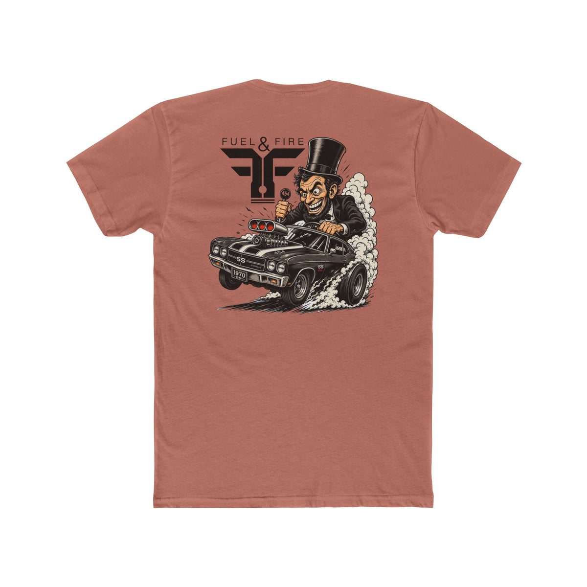 Fuel & Fire Muscle Car Tee — Honest Abe Hot Rod Graphic T-Shirt