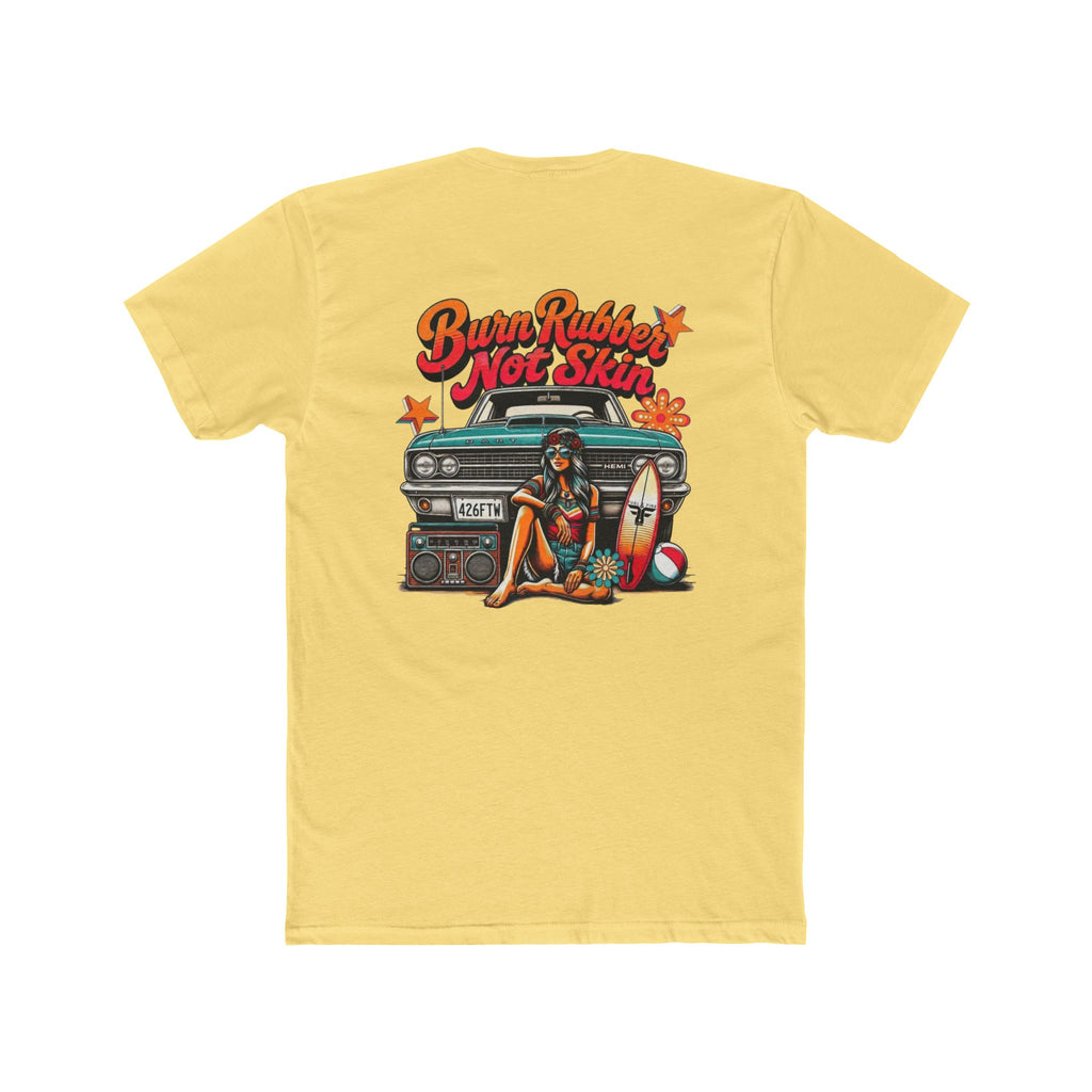 Retro Surf  Hemi Dart Tee — "Burn Rubber Not Skin" Classic Beach Graphic Shirt
