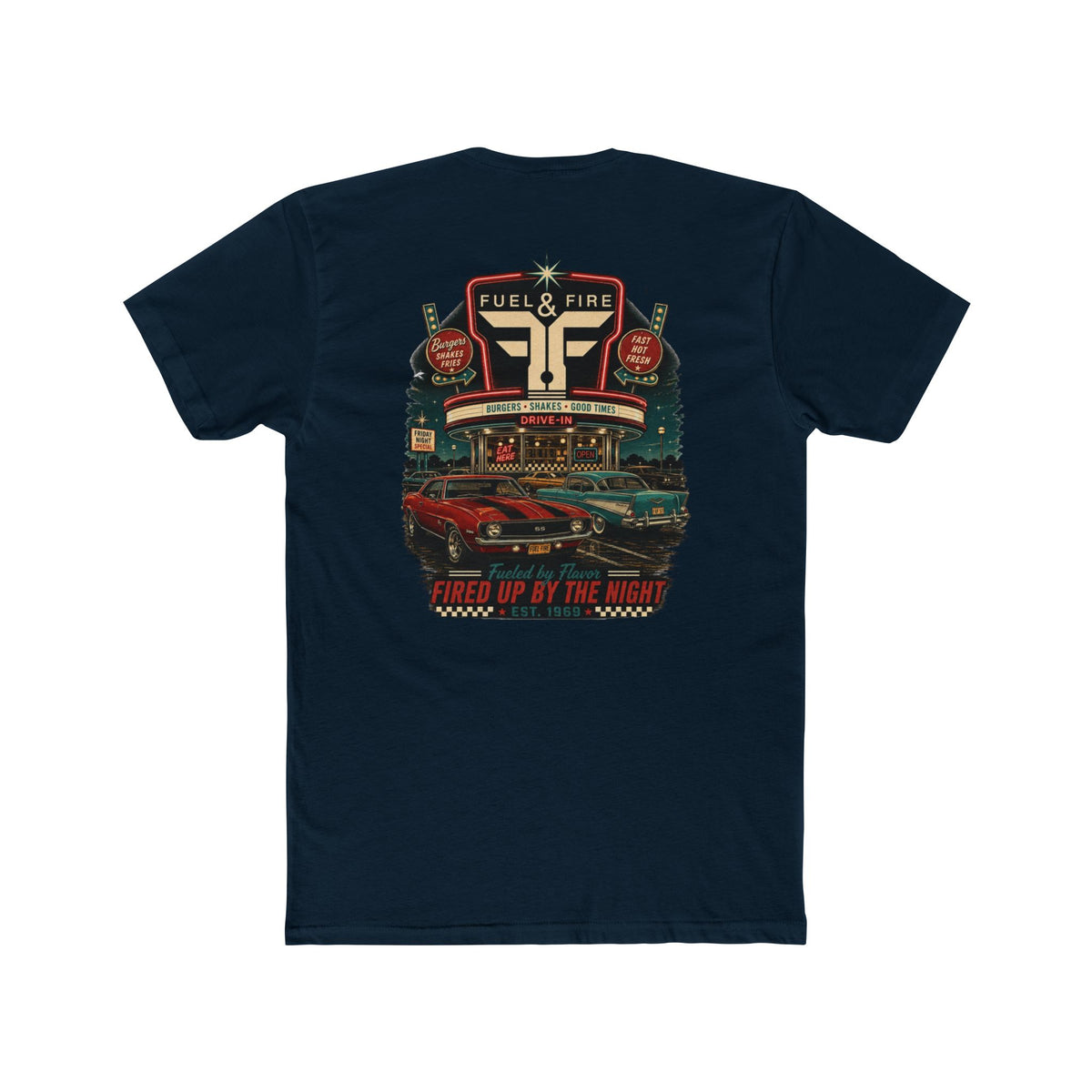 Fuel & Fire Retro Diner T-Shirt — Fired Up By The Night Graphic Tee