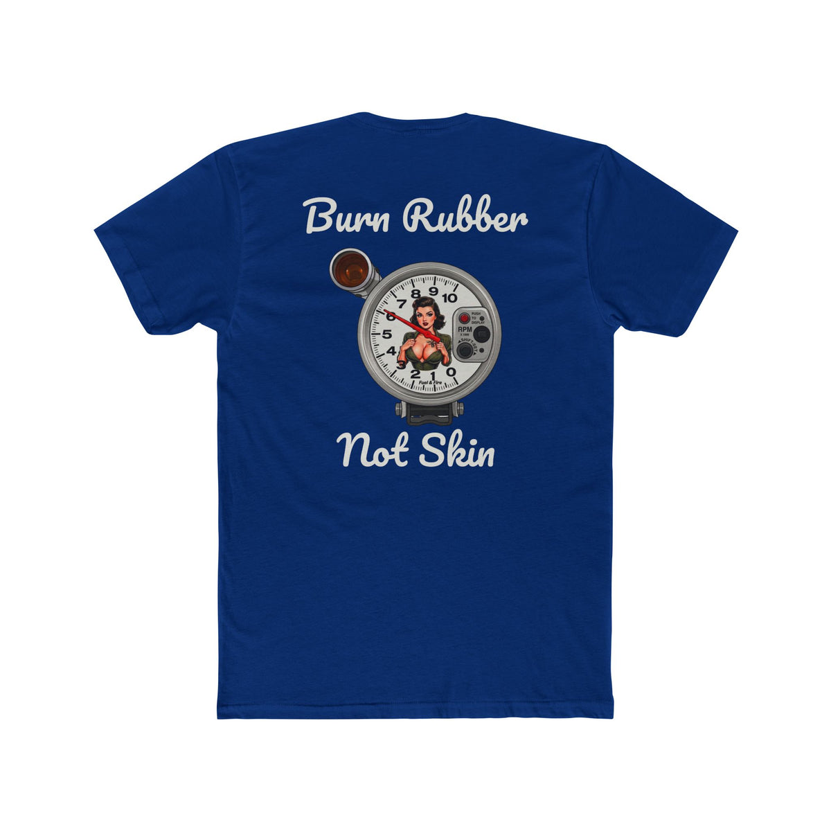 Burn Rubber Not Skin Graphic Tee — Pinup Tachometer Shirt