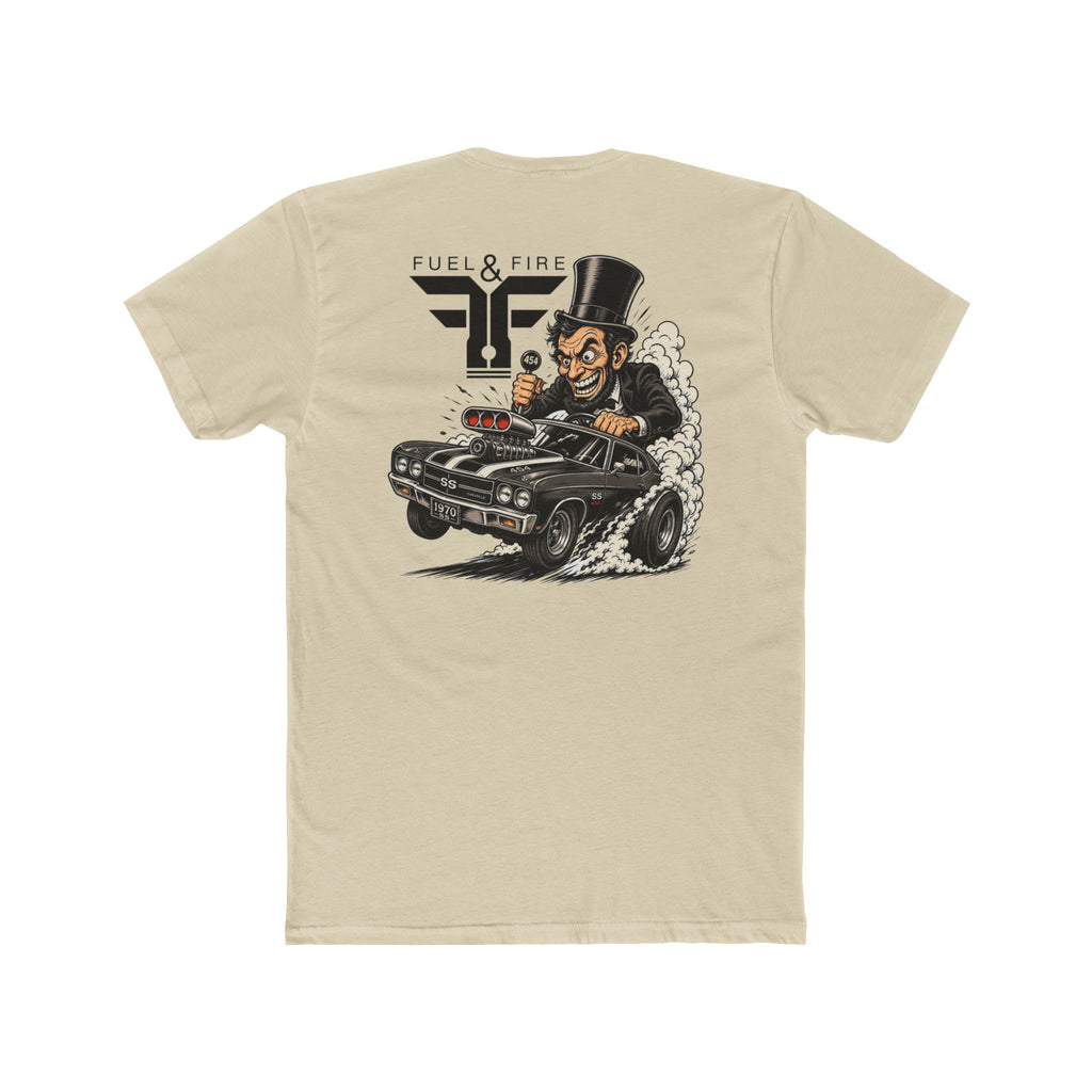 Fuel & Fire Muscle Car Tee — Honest Abe Hot Rod Graphic T-Shirt
