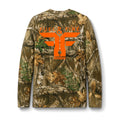 Camo Long Sleeve Tee — Realtree Pocket Shirt with Orange "Fuel & Fire" Logo
