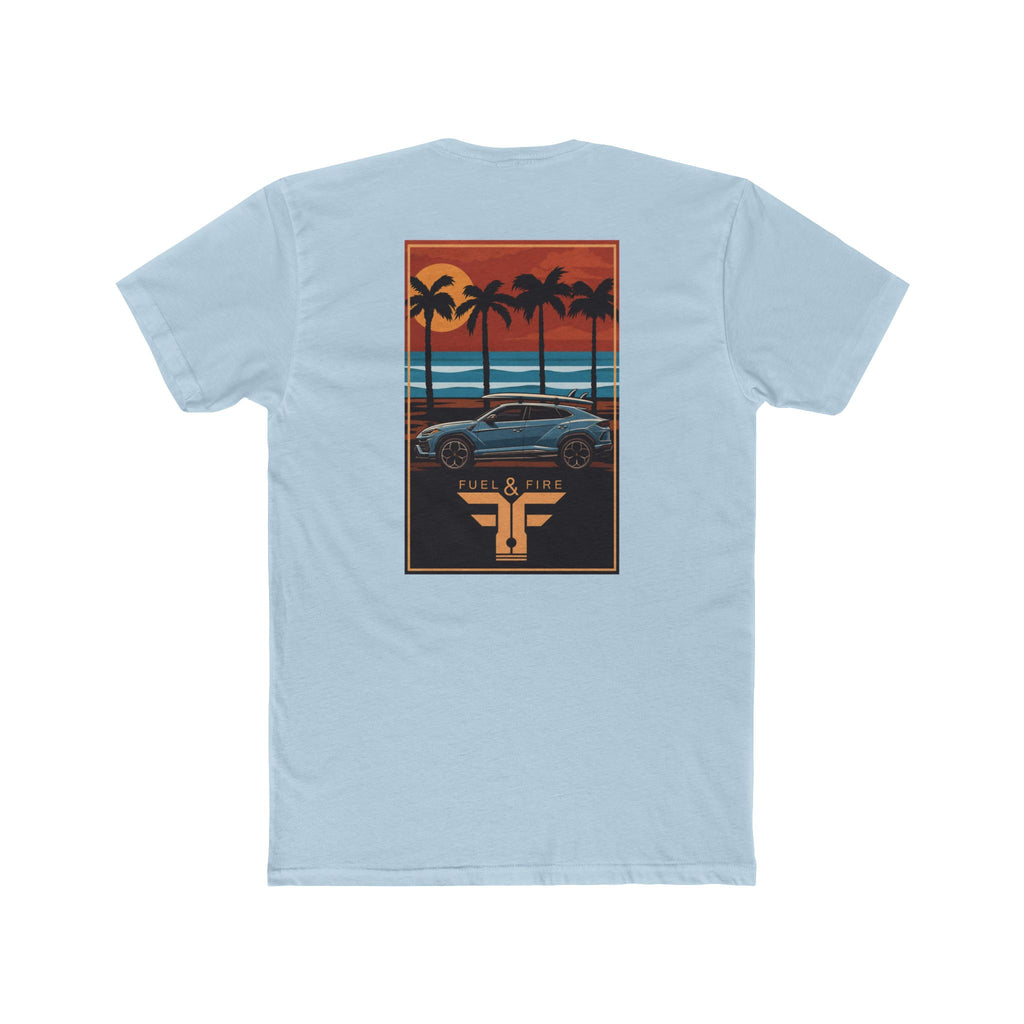 Tropical Sunset Urus Tee — Palm Beach Retro Muscle Car Graphic T-Shirt