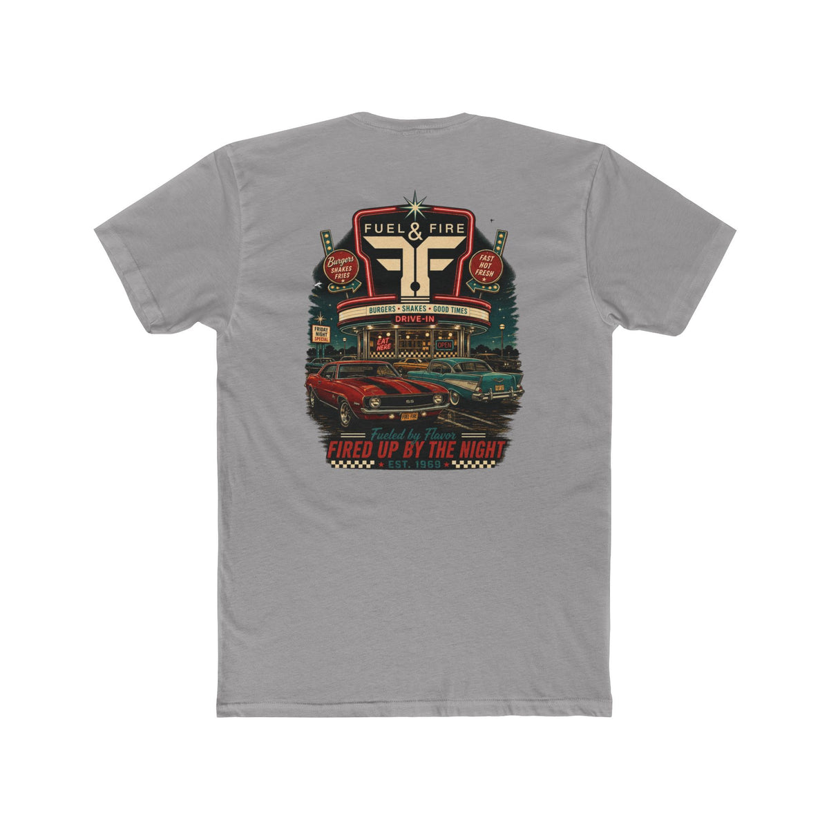 Fuel & Fire Retro Diner T-Shirt — Fired Up By The Night Graphic Tee