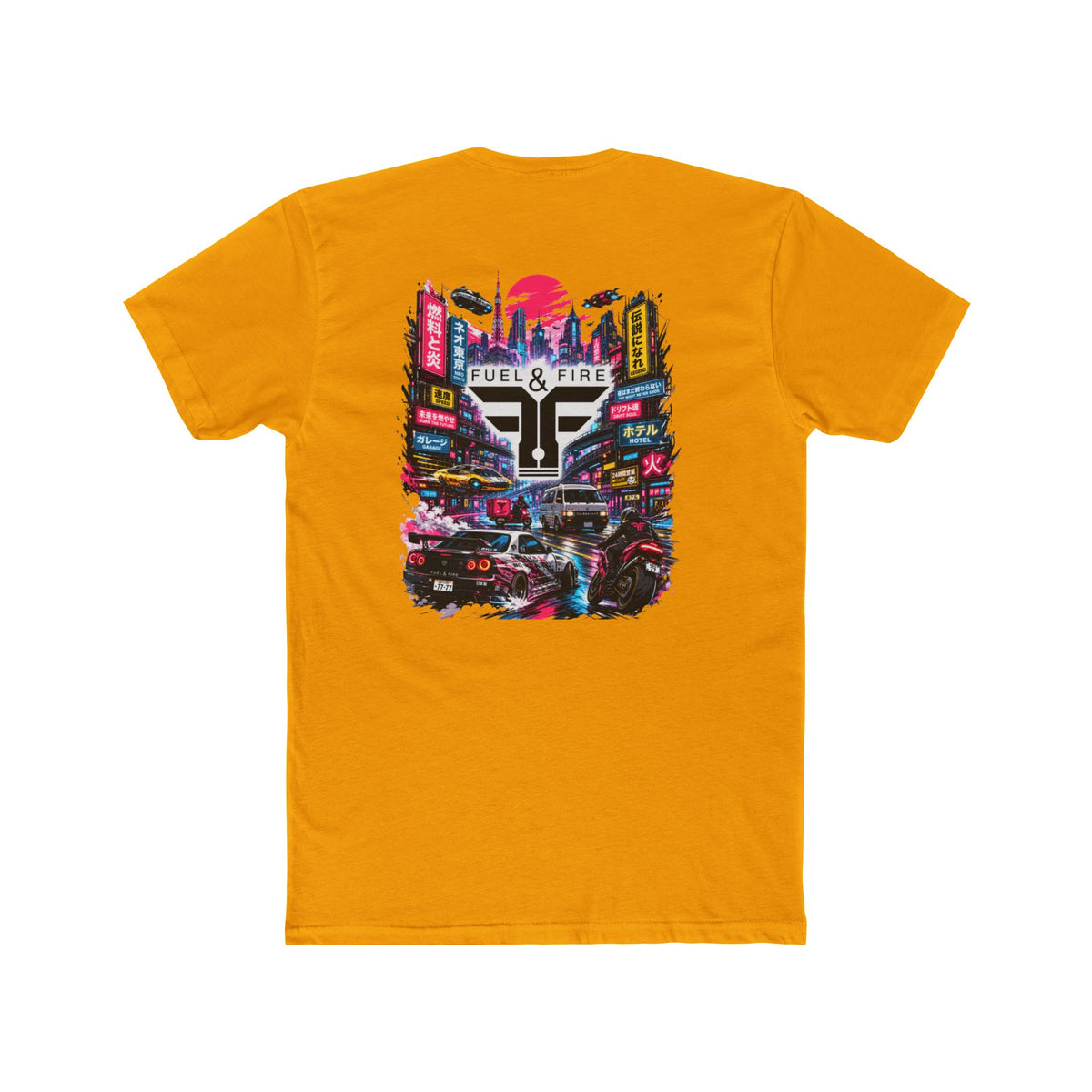 Fuel & Fire Cyberpunk City Tee — Retro Neon Racing Graphic T-Shirt