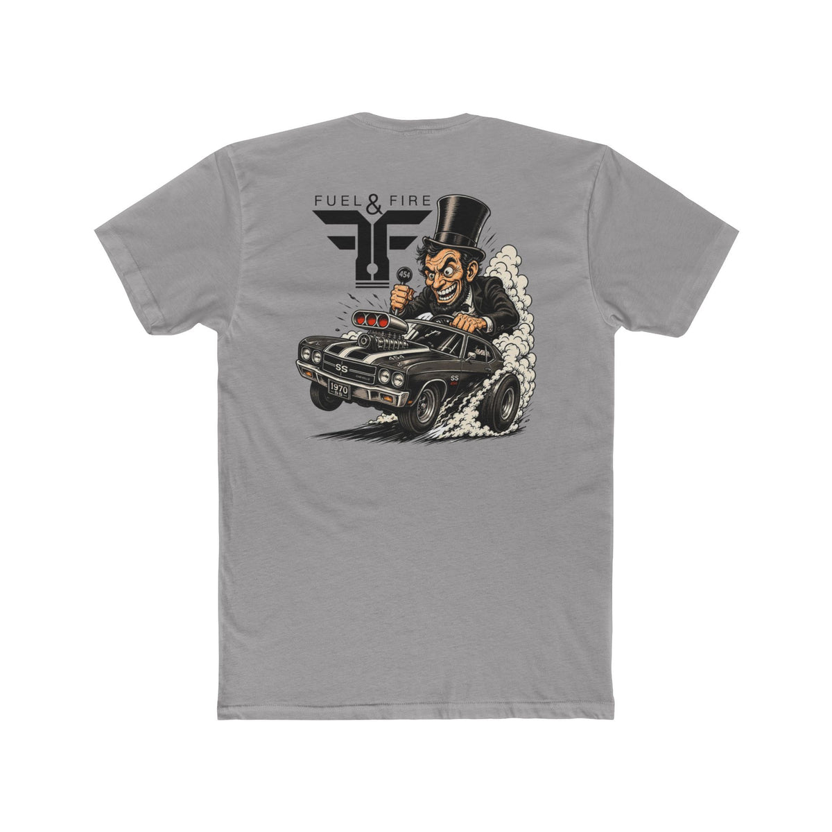 Fuel & Fire Muscle Car Tee — Honest Abe Hot Rod Graphic T-Shirt